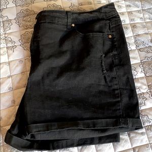 Black Distressed Denim Shorts